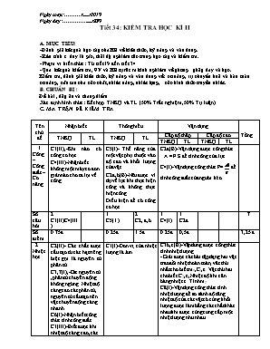 Giáo án Vật lý Lớp 8 - Tiết 34 Kiểm tra học kì II - Năm học 2018-2019